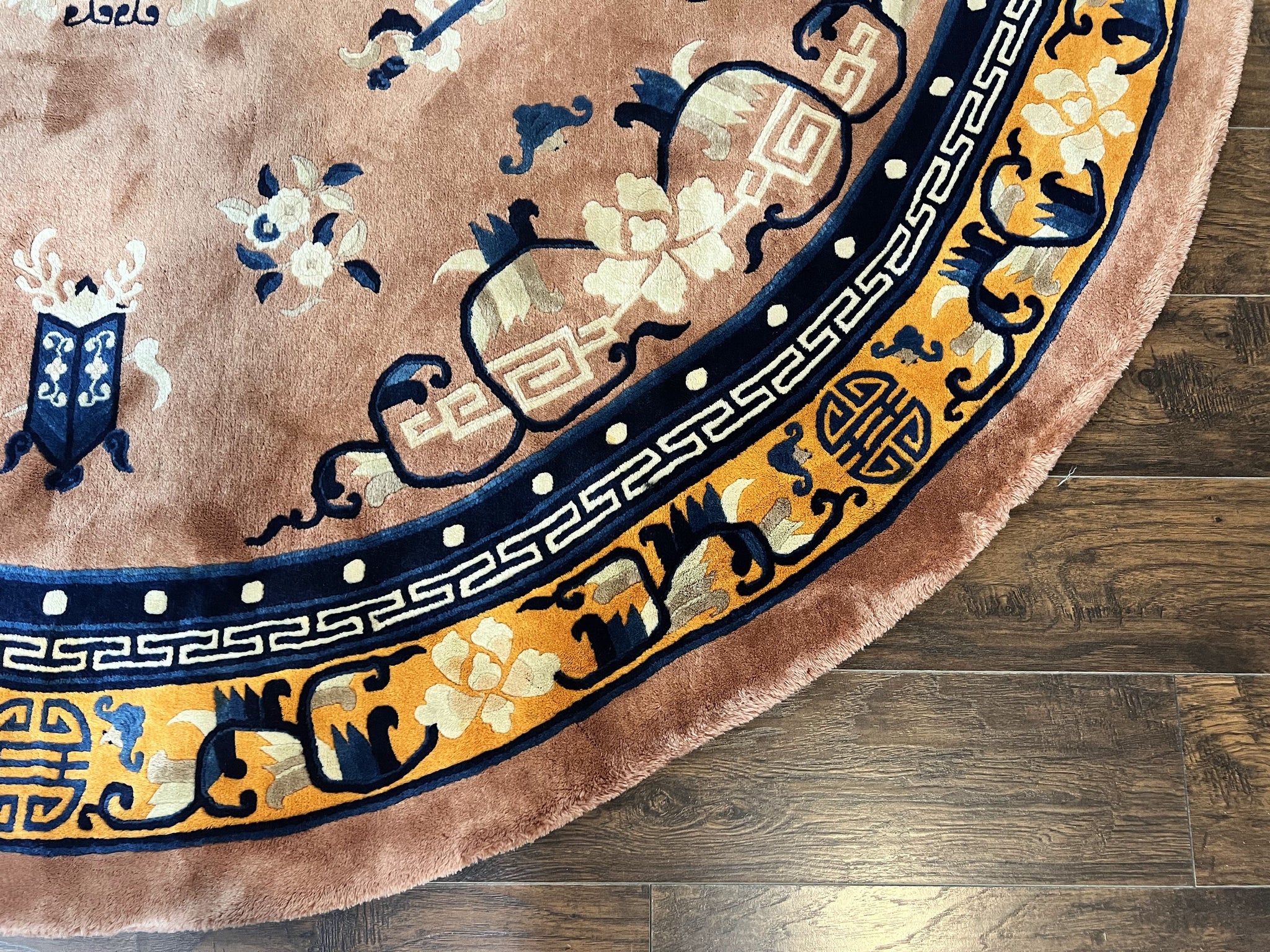 Antique Round Chinese Wool Rug 8x8, Chinese Peking Carpet, Asian Oriental Carpet 8 x 8 ft, Chinese Art Deco Rug, Nichols Rug by Jewel Rugs