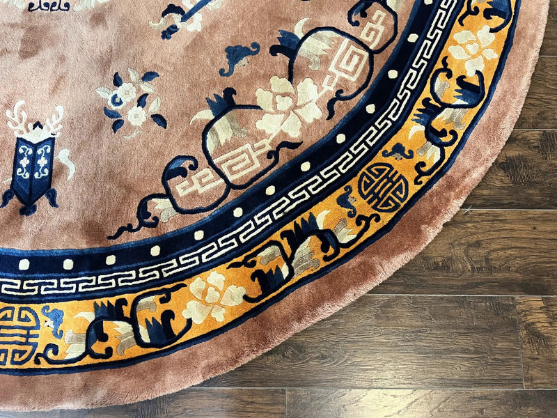 Antique Round Chinese Wool Rug 8x8, Chinese Peking Carpet, Asian Oriental Carpet 8 x 8 ft, Chinese Art Deco Rug, Nichols Rug by Jewel Rugs