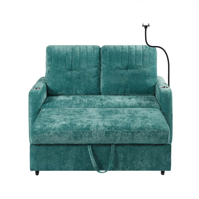 Modern Loveseat Pull Out Sofa Bed With Adjustable Backrest, Two Cup Holders, A Phone Holder, Three Charging Ports And Side Storage Pockets For Living Room by HouseOfZazla