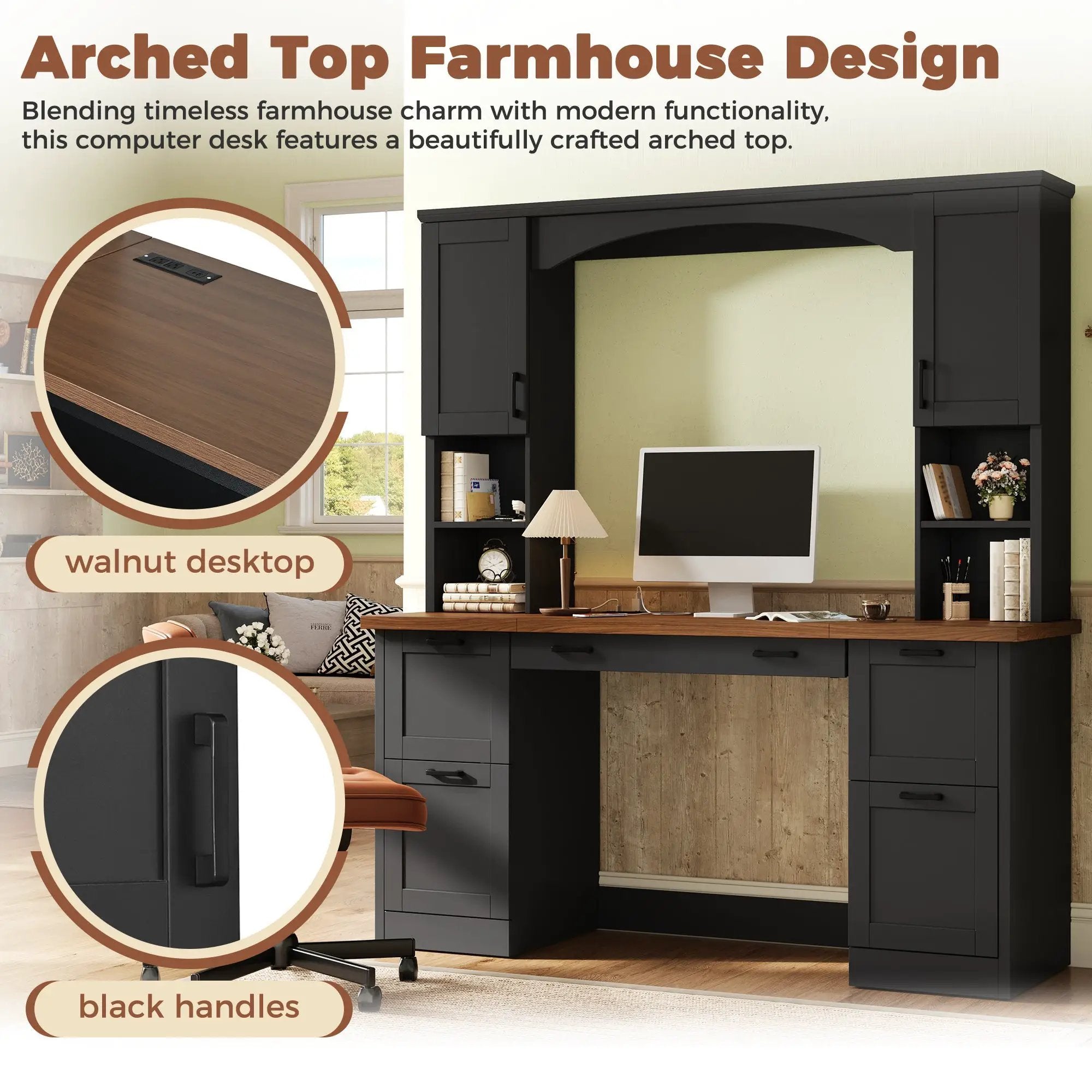 ON-Trend Farmhouse Arched Computer Desk with Hutch by HouseOfZazla