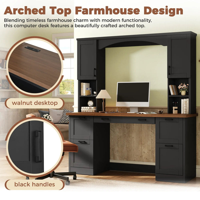 ON-Trend Farmhouse Arched Computer Desk with Hutch by HouseOfZazla