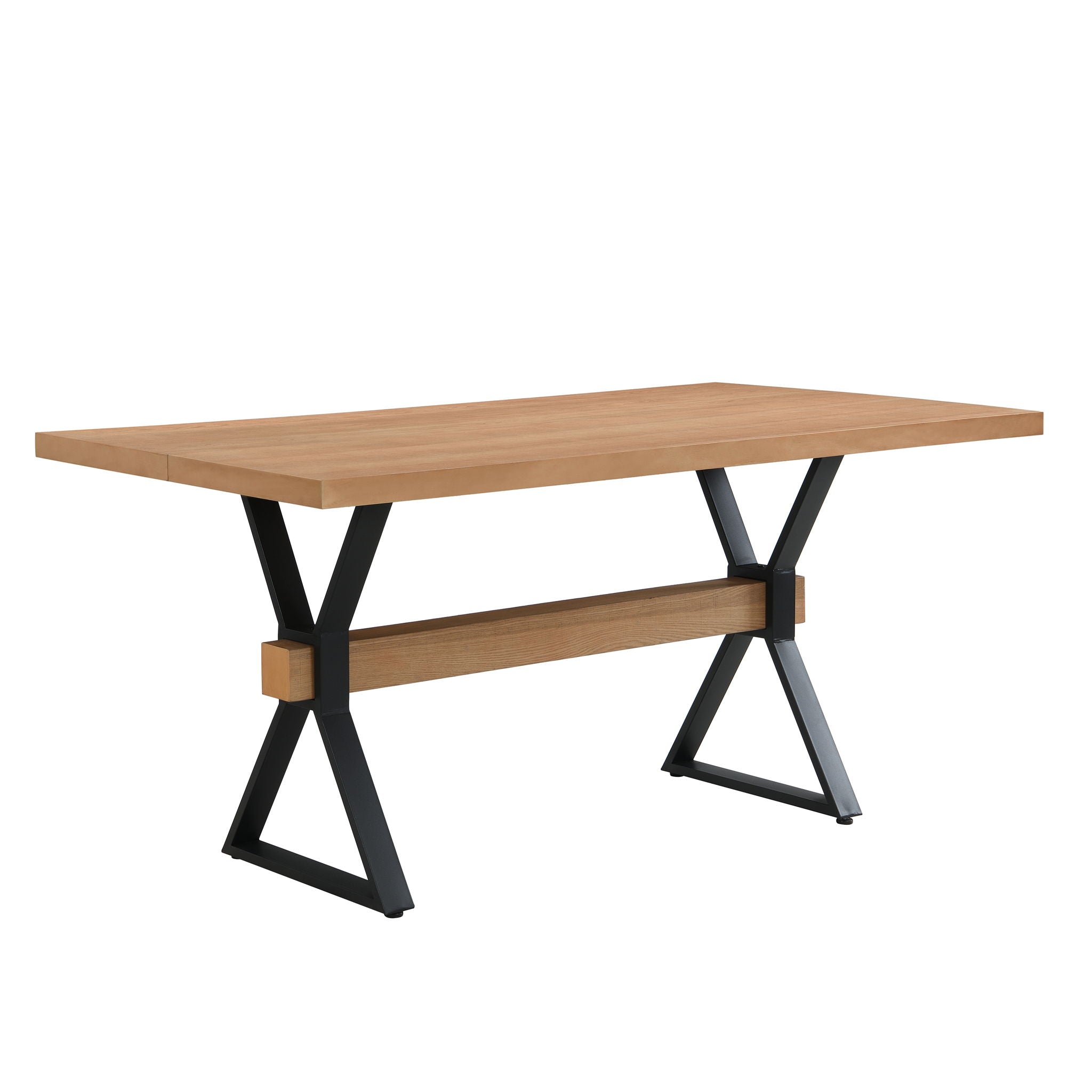 Farmhouse Style X Shaped Legs Dining Table With Metal - Natural by HouseOfZazla