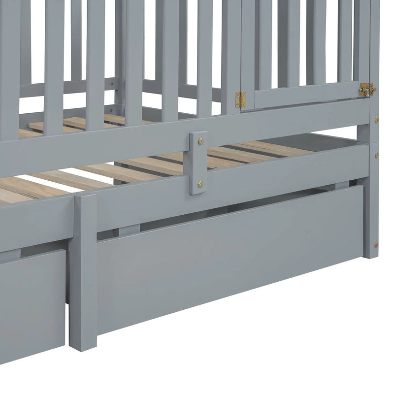 Daybed With Fence Guardrails And 2 Drawers, Split Into Independent Floor Bed & Daybed by HouseOfZazla