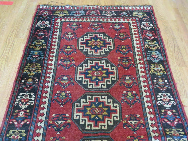 3' 3" X 10' Hand-Knotted Antique Handmade Caucasian Kazak Wool Runner Rug by Jewel Rugs