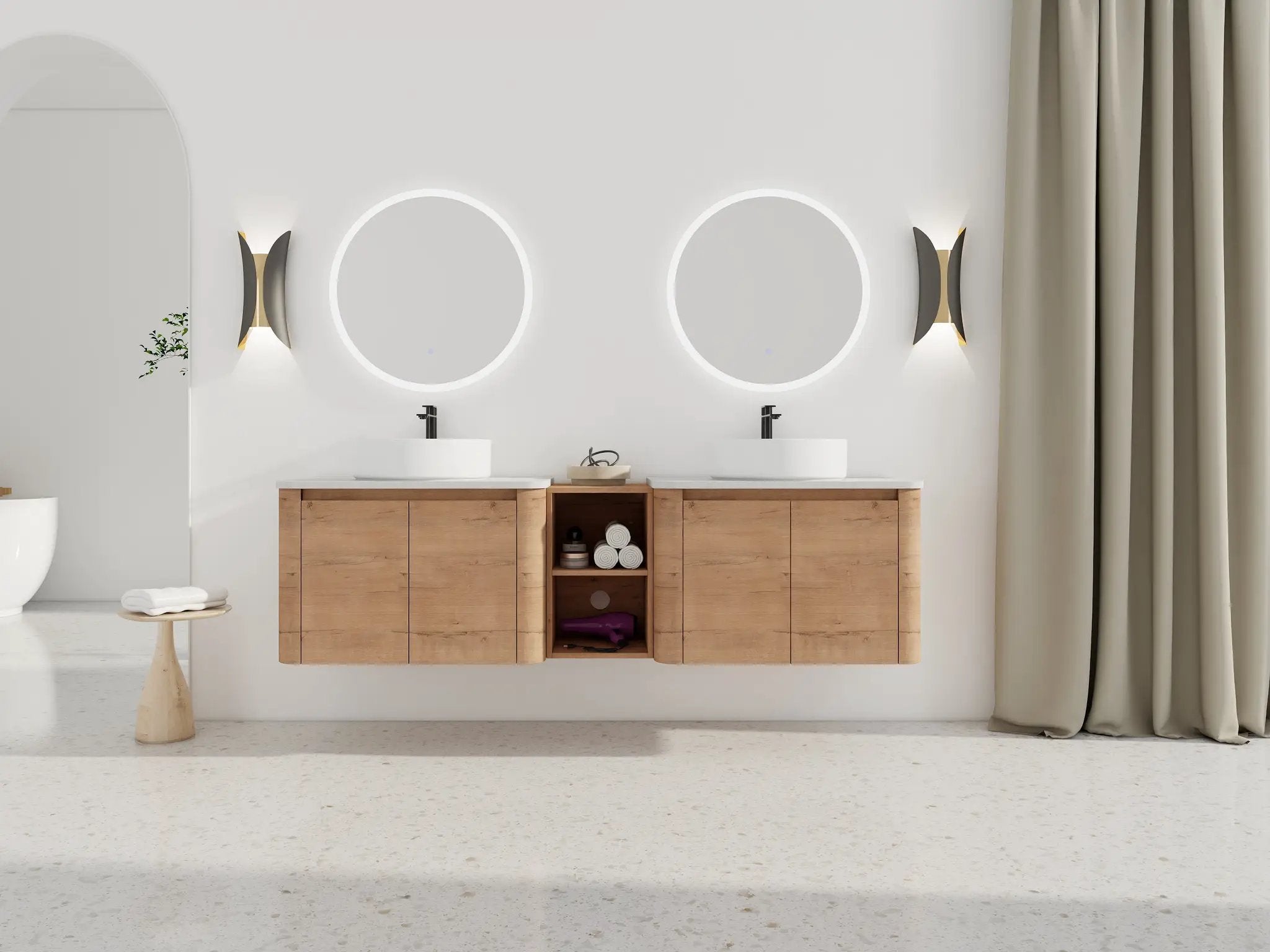 72" Wall-Mounted Bathroom Vanity With Ceramic Art Sink by HouseOfZazla