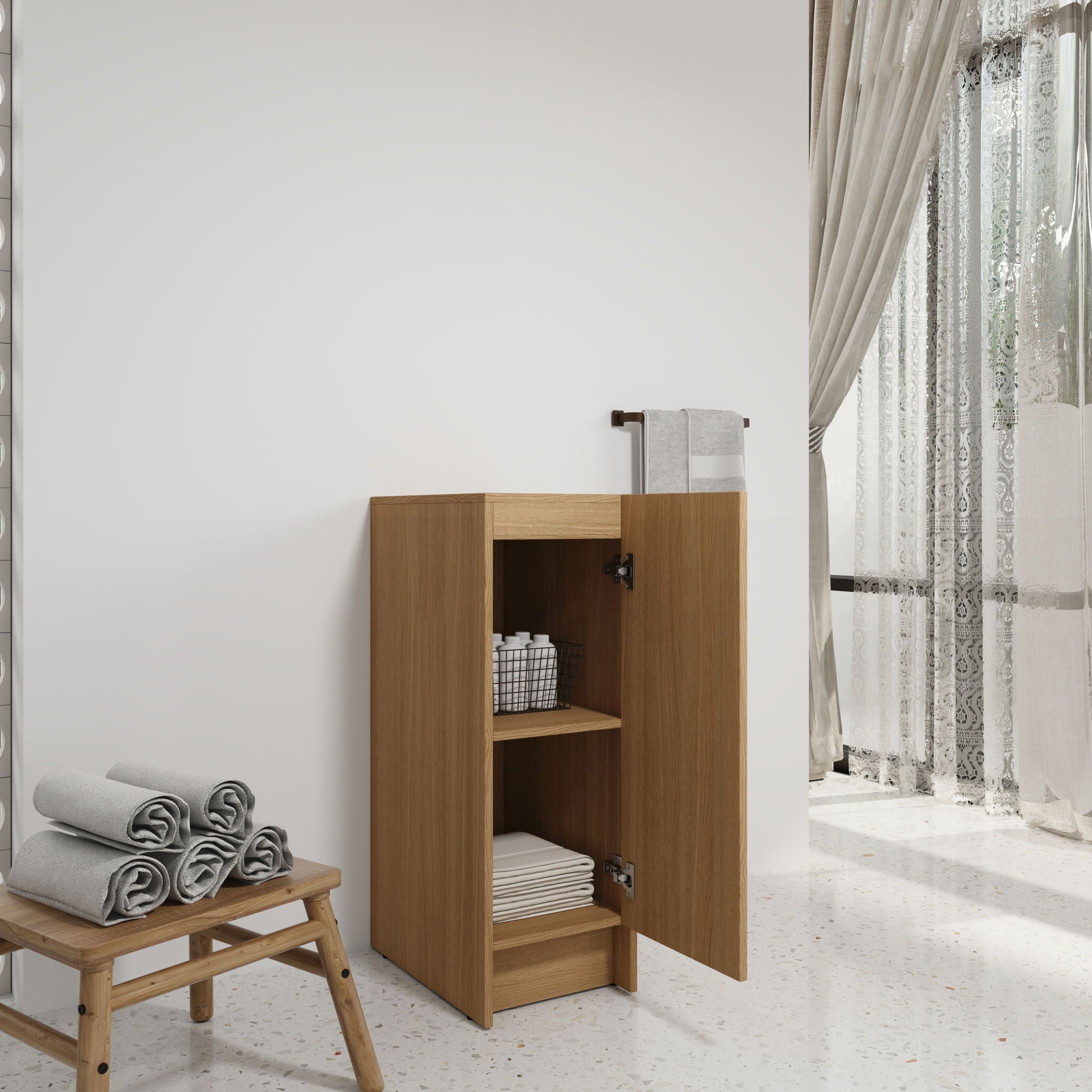 Slim Freestanding Bathroom Storage Cabinet - Light Oak by HouseOfZazla