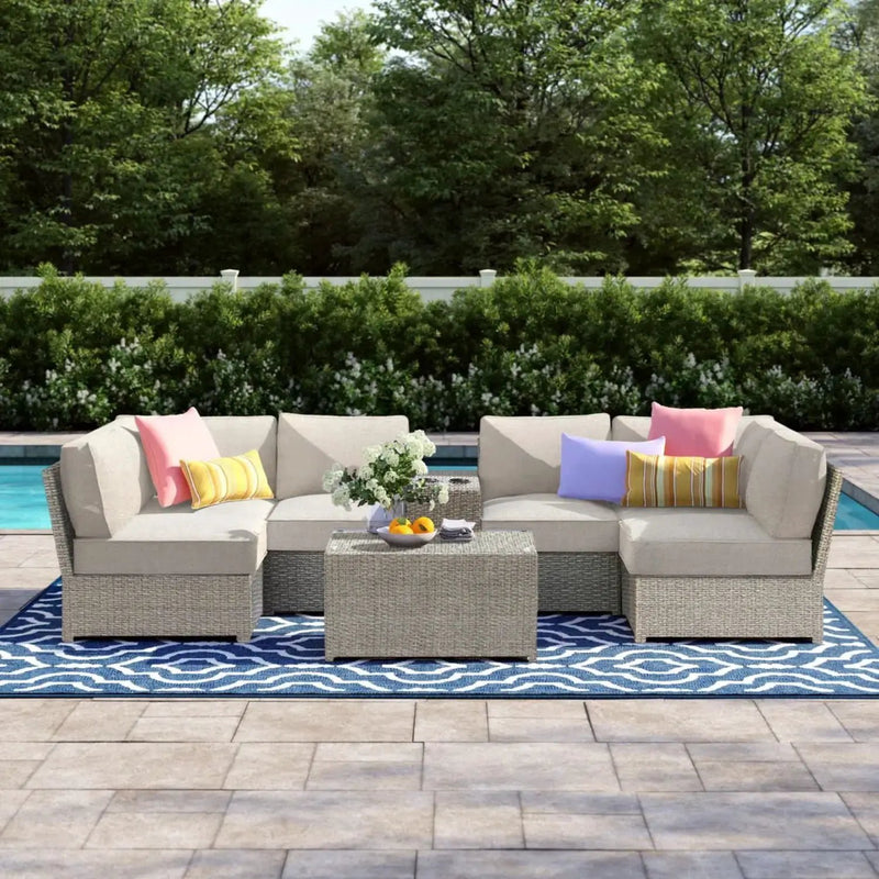 Comfortable Modern Patio Rattan Sectional Set With Cushions by HouseOfZazla