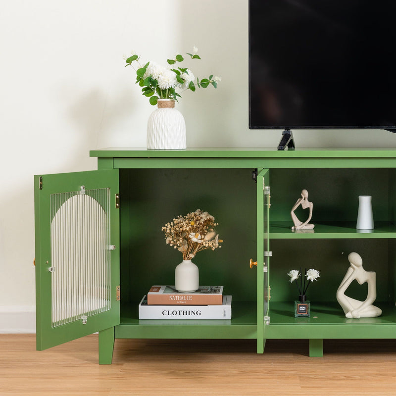 StylishTVcabinet Entertainment CenterTV Stand, TVconsoletable, Media Console, Solidwood Frame, Changhong Glass Door, Metal Handle by HouseOfZazla