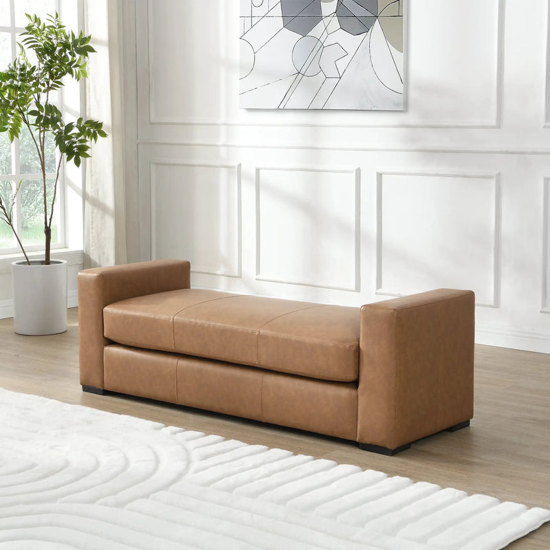 Stylish and Durable Brown Faux Leather Bench by HouseOfZazla