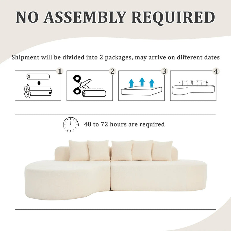 110.2'' Curved Sectional Sofa with 5 Pillows - Ivory by HouseOfZazla