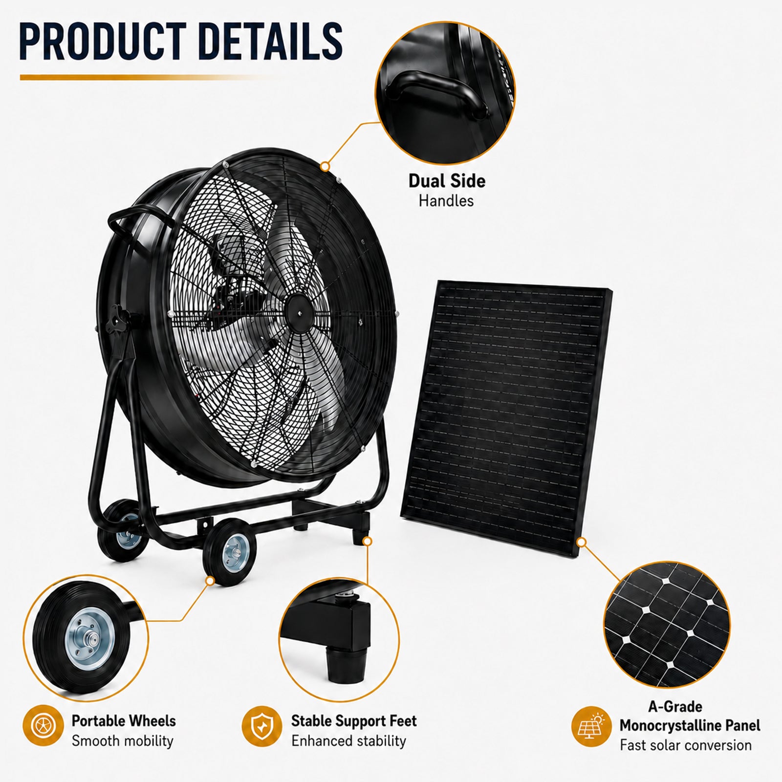 30" Wheeled Solar Fan with 140W Adjustable Monocrystalline Solar Panel by HouseOfZazla