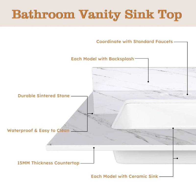 Bianco Carrara Venato Elegant Marble Vanity Top, Bathroom Vanity With Undermount Sink, Sintered Stone by HouseOfZazla