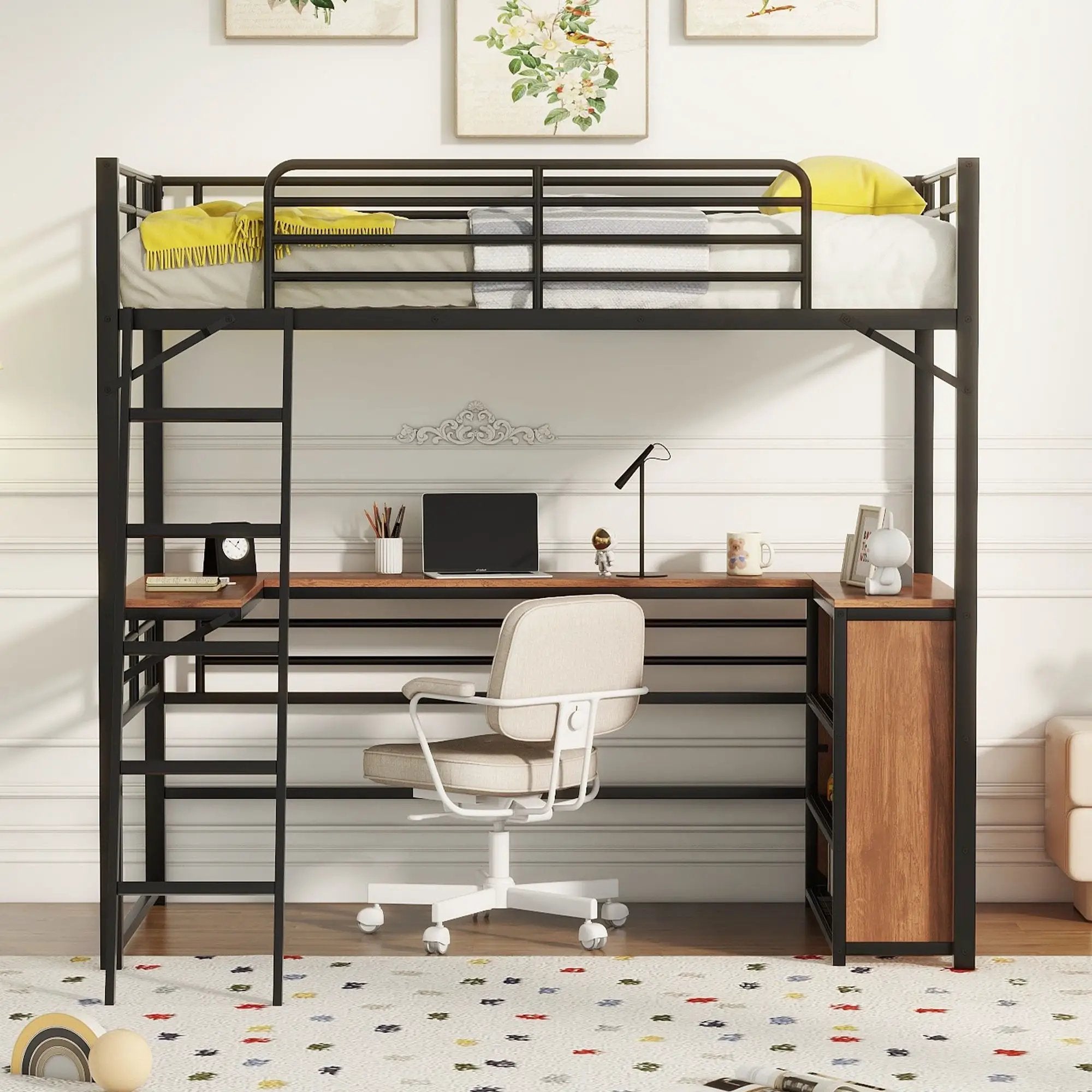 Loft Bed & 3 Layers Of Shelves And L-Shaped Desk by HouseOfZazla