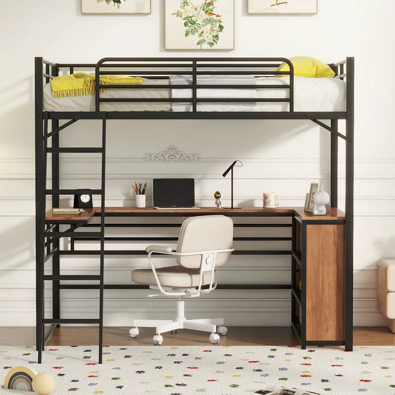 Loft Bed & 3 Layers Of Shelves And L-Shaped Desk by HouseOfZazla