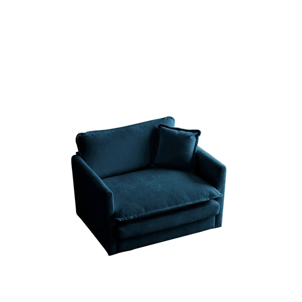 Comfy Deep Single Seat Sofa Upholstered Reading Armchair in Blue Chenille Fabric