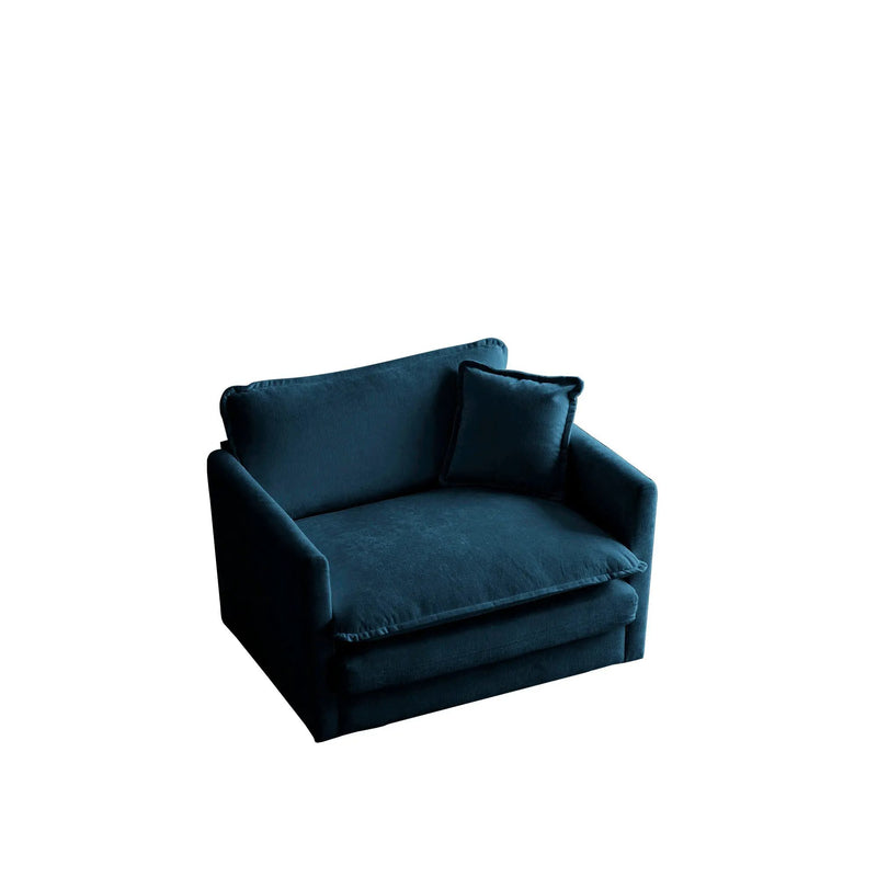 Comfy Deep Single Seat Sofa Upholstered Reading Armchair in Blue Chenille Fabric by HouseOfZazla