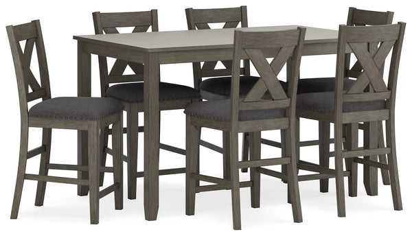 Caitbrook - Ensemble table de comptoir et 6 tabourets (7 pièces) - Gris