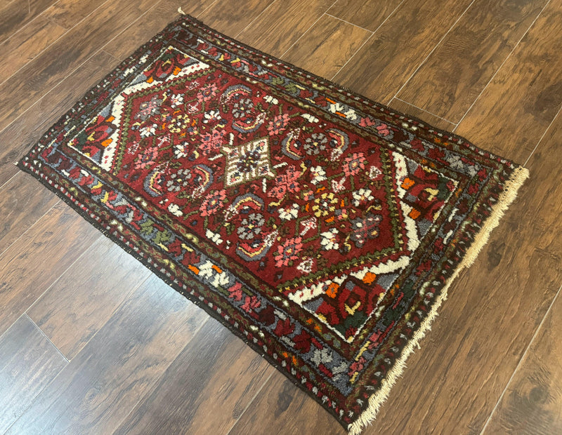 Small Red Persian Tribal Rug 2.6 x 4, Wool Rug, Persian Hamadan Rug by Jewel Rugs