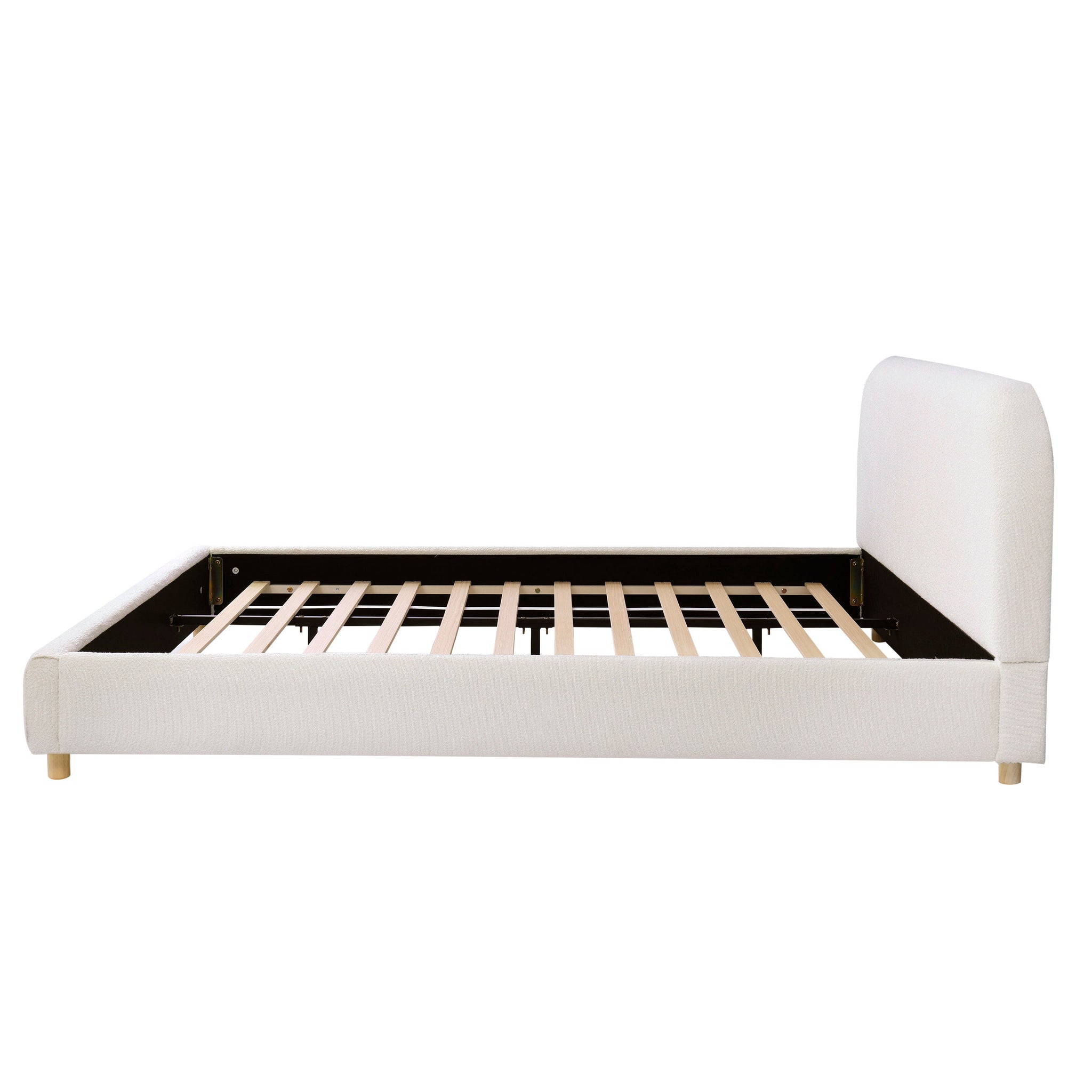 California King Size Upholstered Bed with Boucle Fabric and Curved Headboard by HouseOfZazla