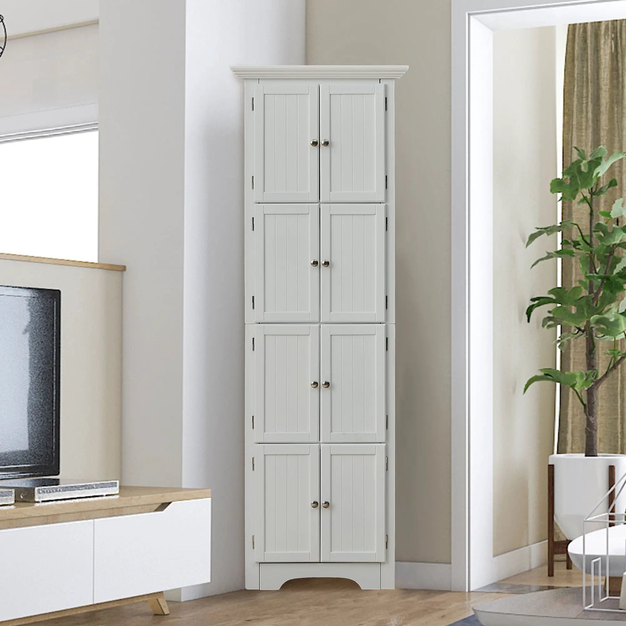 Tall Storage Cabinet With Doors And 4 Shelves For Living Room, Kitchen, Office, Bedroom, Bathroom, Modern by Unique Piece Furniture