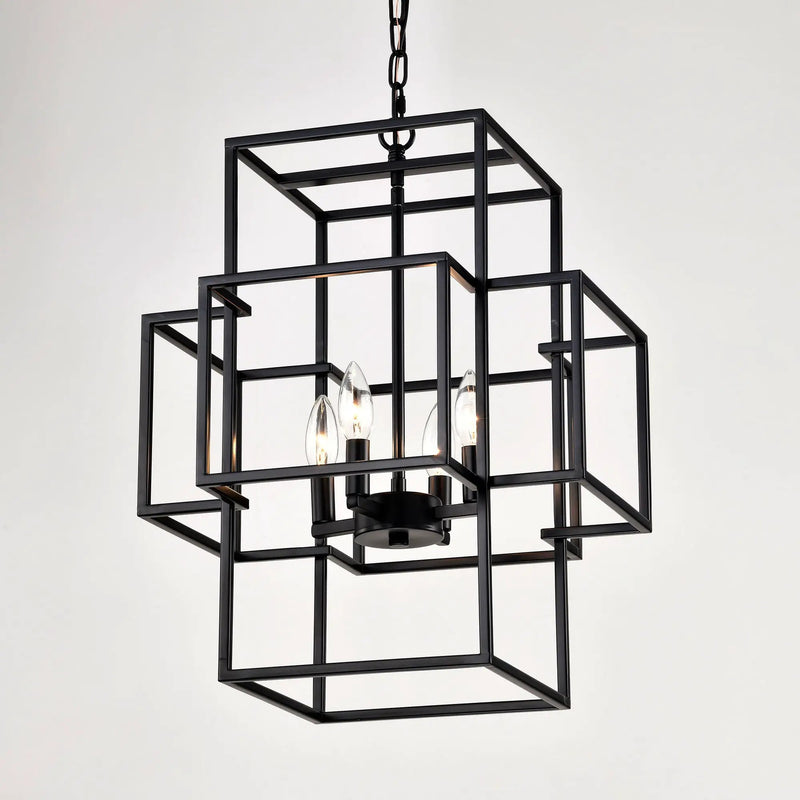 4 Light Metal Lantern Tiered Pendant Hanging Light Fixtures, Industrial Farmhouse Adjustable Height Chandeliers For Dining Room Hallway Foyer Entryway (E12 Bulbs Not Included) by HouseOfZazla
