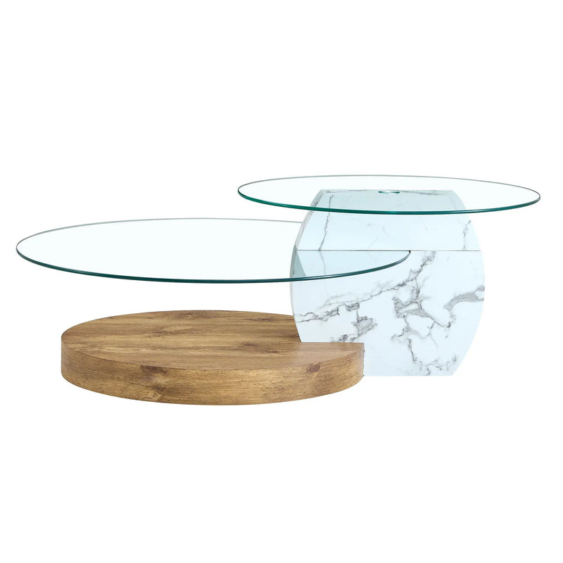 Contemporary Artistic Double Layer Coffee Table, Tempered Glass Top by HouseOfZazla
