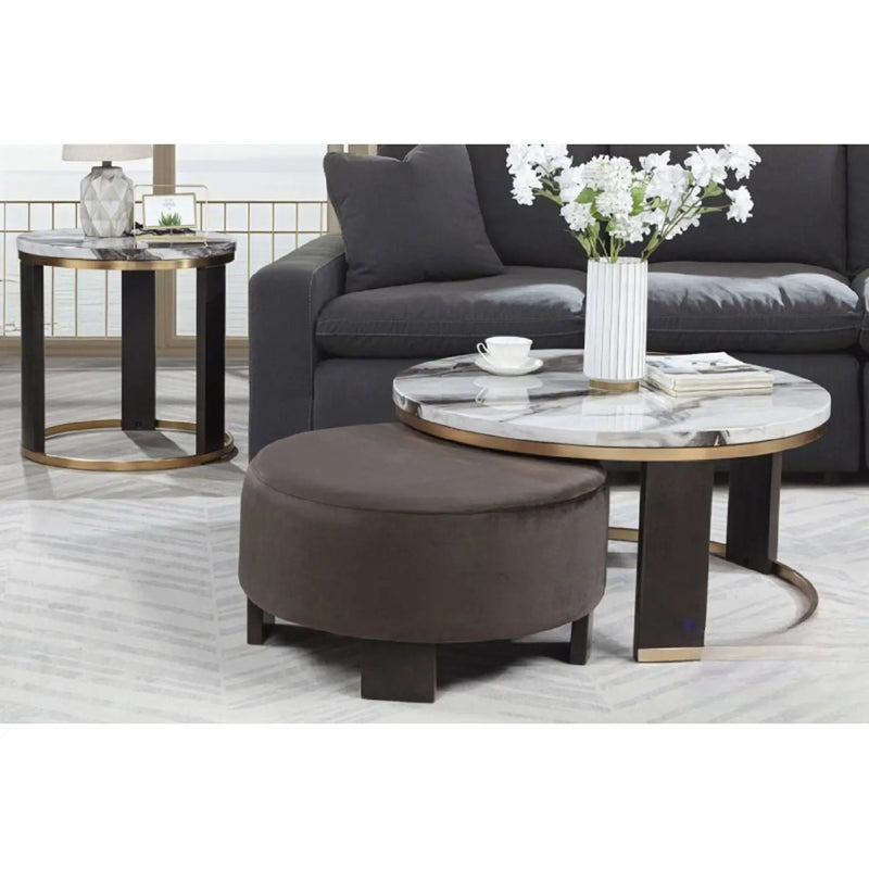 Nesting Round Coffee Table With Ottoman (Set of 2) - Gold / Brown by Unique Piece Furniture