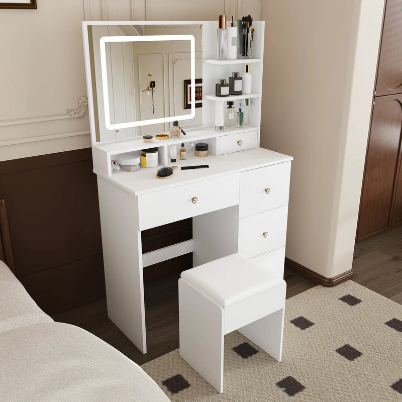 Fashion Vanity Desk with Mirror & 3-Color Dimmable LED Lights by HouseOfZazla