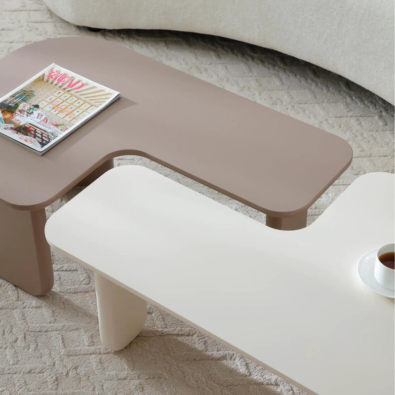 2 Pieces Modular Coffee Table Set, Free Combination - Khaki / White by HouseOfZazla