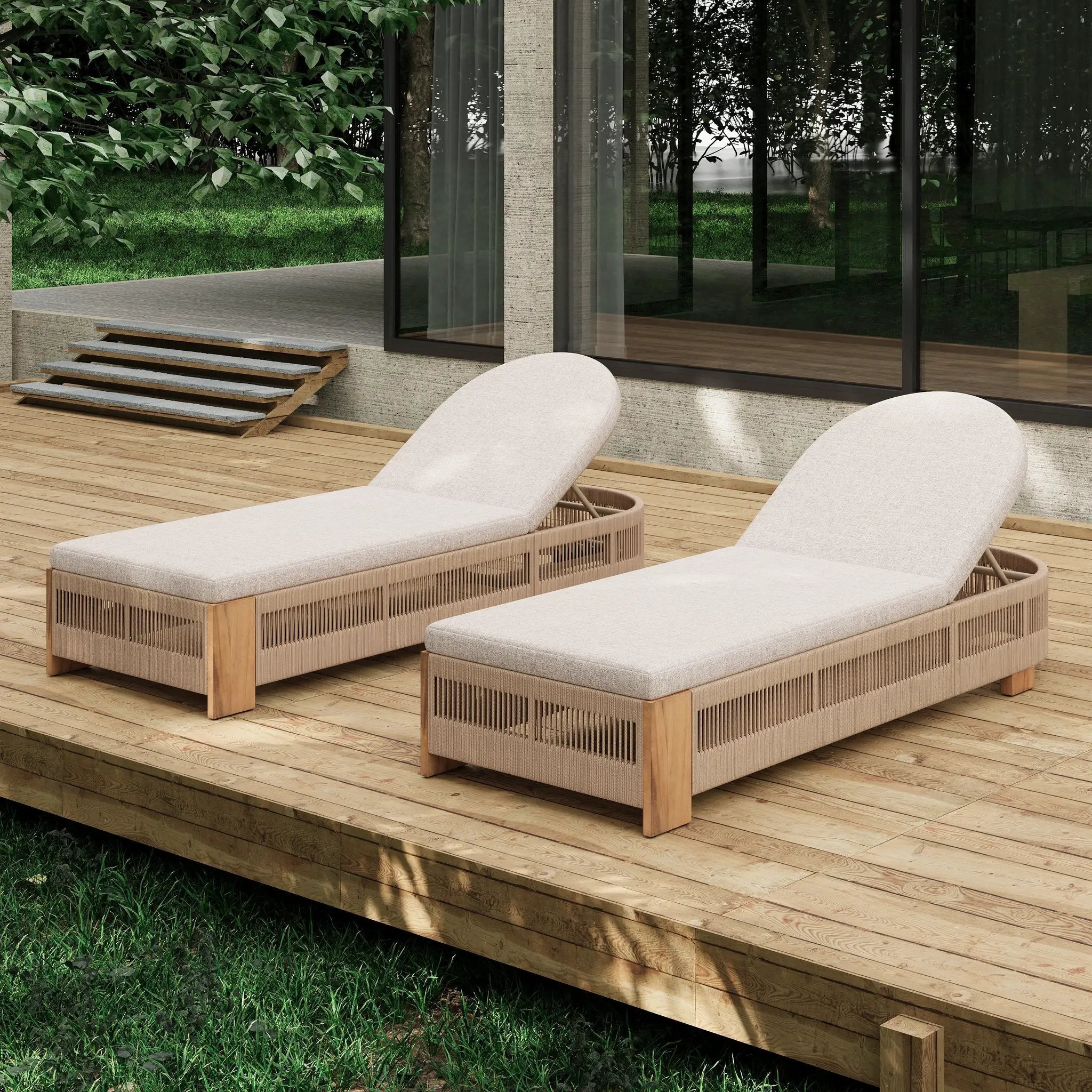 Outdoor Chaise Lounge Chair, Acacia Wood with Adjustable Backrest and Cushion by HouseOfZazla