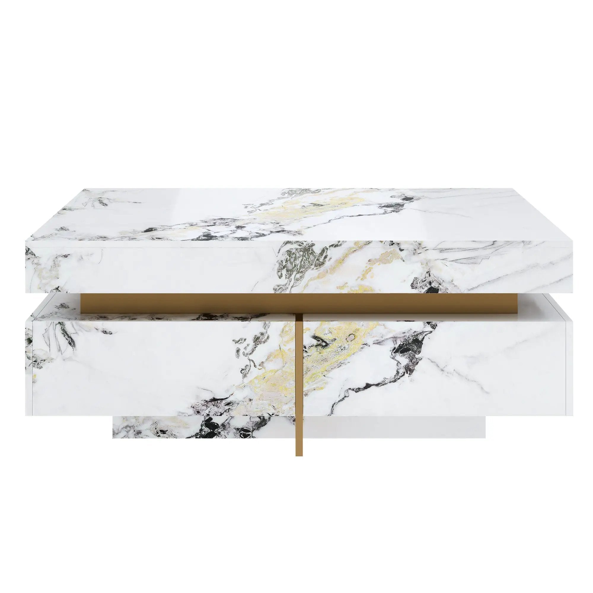 Modern Square Marble Textured Coffee Table with 4 Drawers by HouseOfZazla