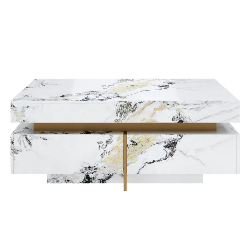 Modern Square Marble Textured Coffee Table with 4 Drawers by HouseOfZazla