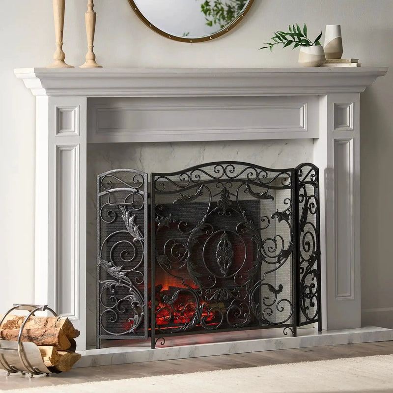 Mariella Traditional Floral Iron Fireplace Screen with Ornate Design by HouseOfZazla