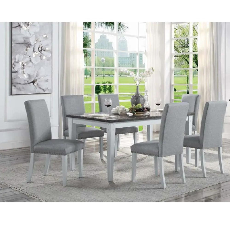 Lanton - Dining Table - Natural Marble & Antique White by Unique Piece Furniture