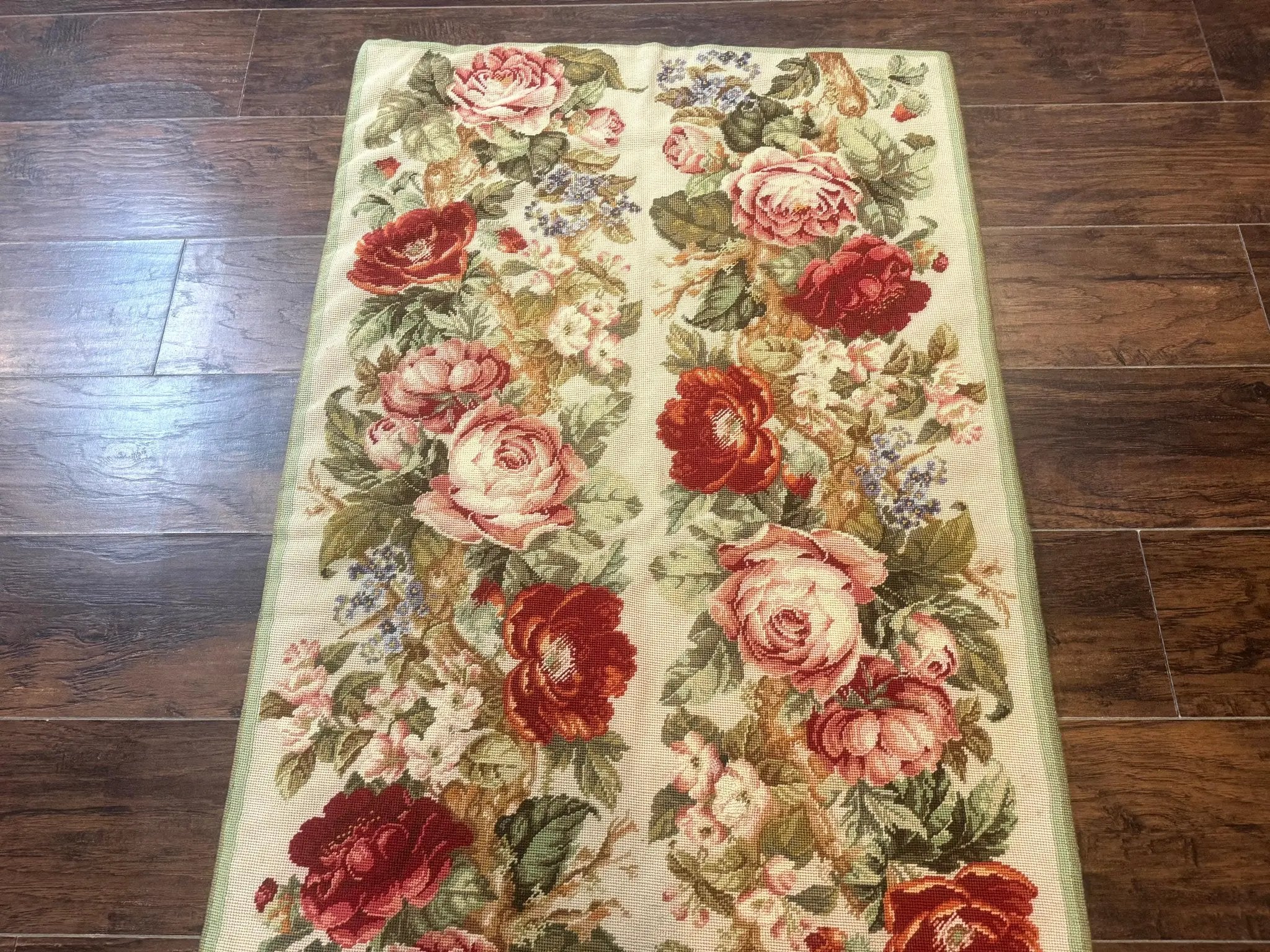 Small Needlepoint Rug 2.8 x 4.7, Floral, Vintage by Jewel Rugs