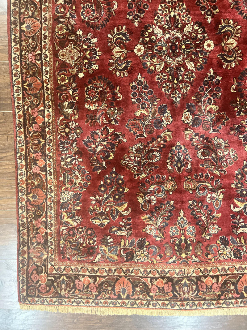 Antique Persian Sarouk Rug 4x7, Hand Knotted Wool Red Persian Carpet, Floral by Jewel Rugs