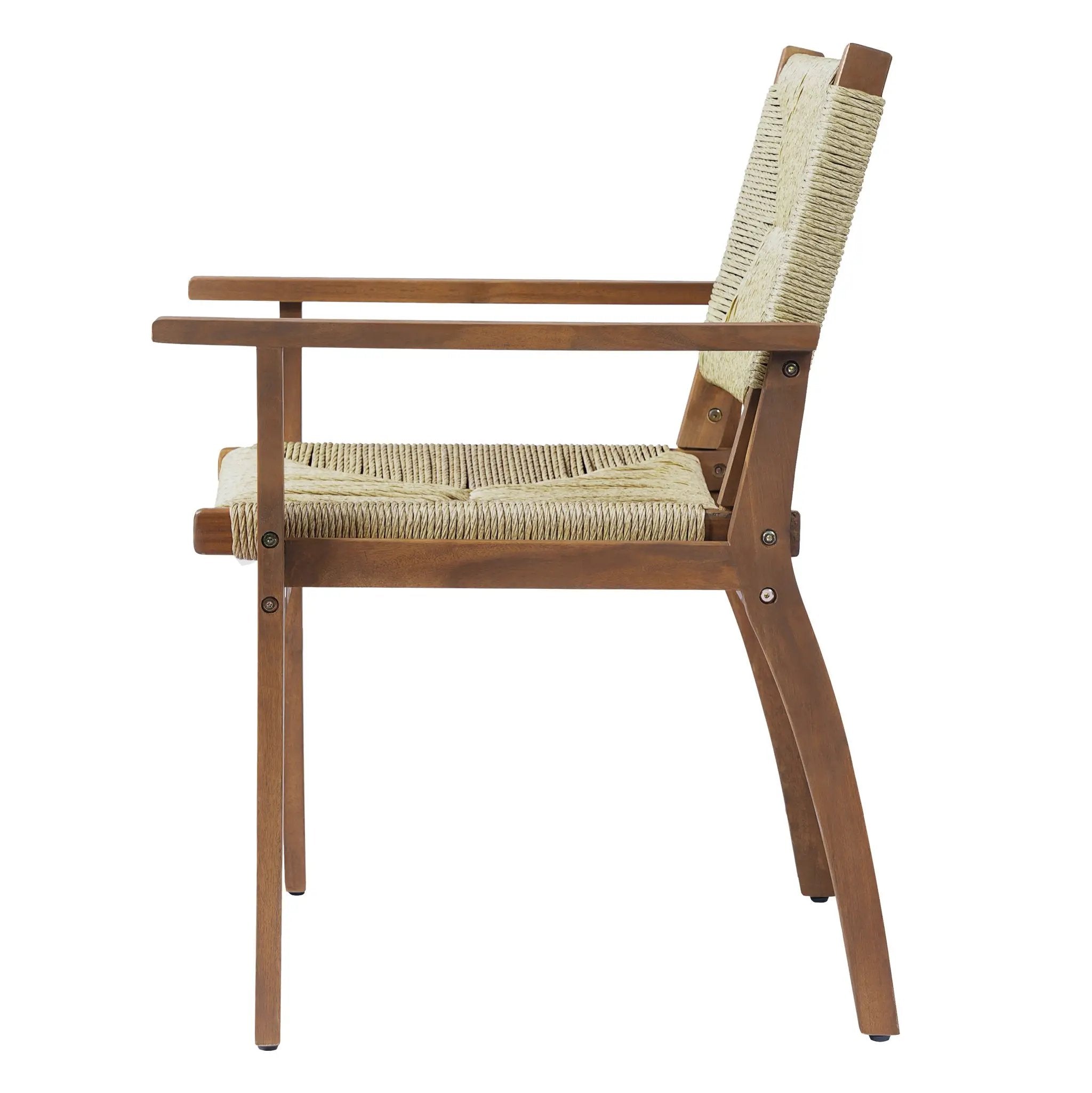 5-Piece Outdoor Dining Set: Teak Finish Round Acacia Wood Table & 4 Wicker Armchairs by HouseOfZazla