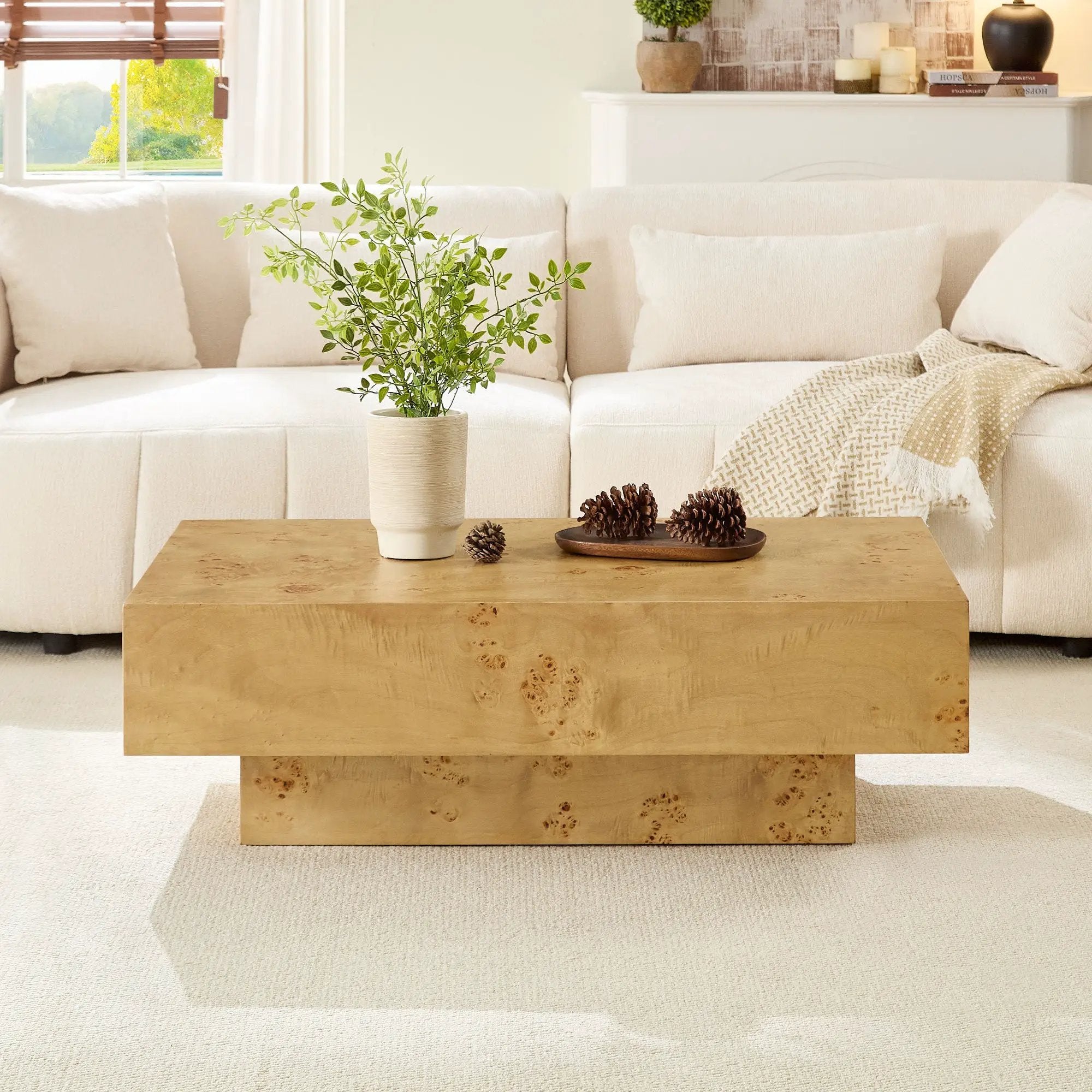 43.31 Inch Burl Wood Veneer Coffee Table by HouseOfZazla