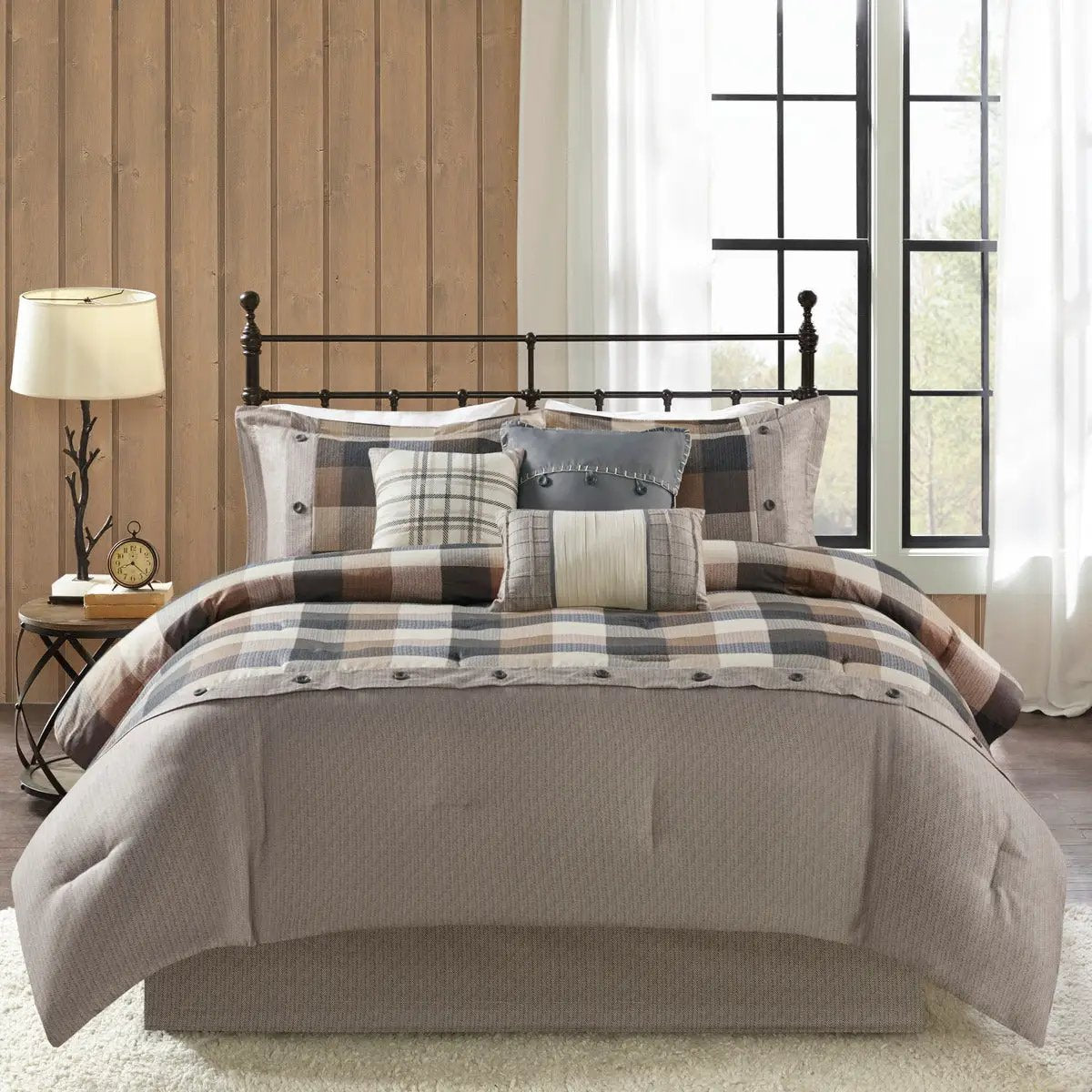 7 Piece Herringbone Comforter Set Neutral Queen by HouseOfZazla