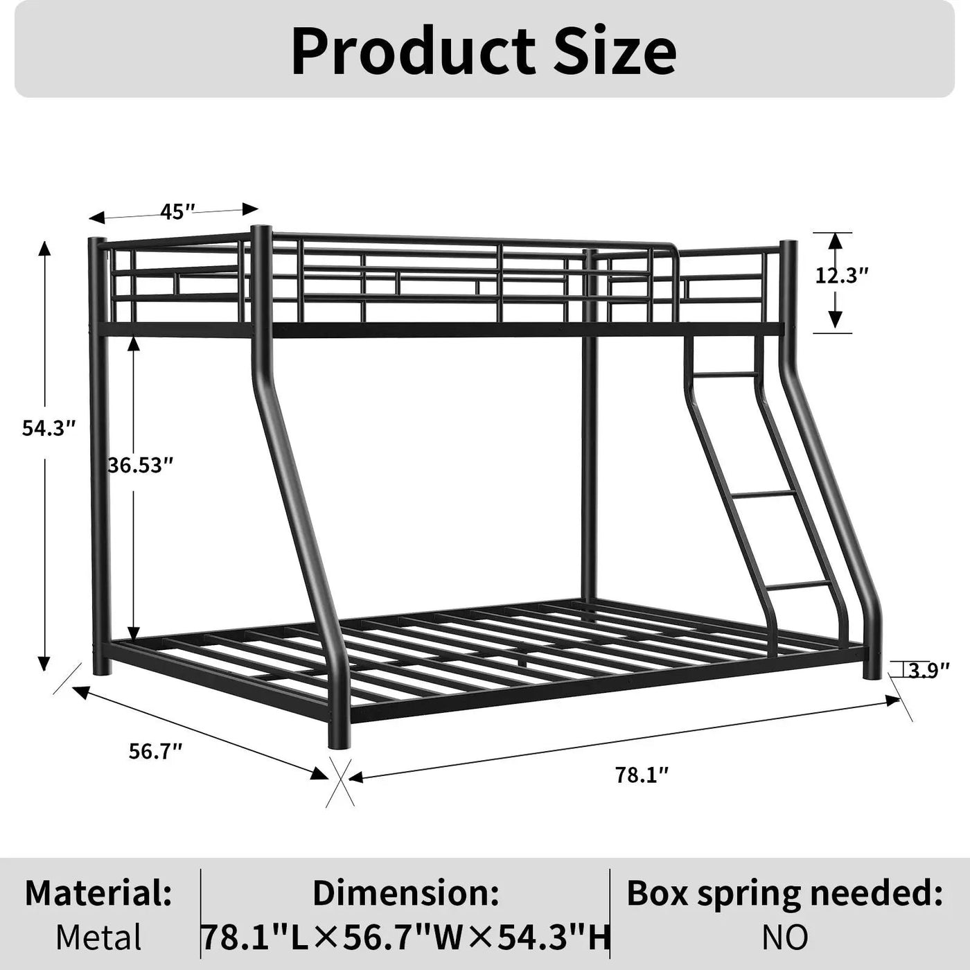 Bunk Bed Frame With Ladder And Guardrail, Heavy Duty Noise Free Design Metal Construction by HouseOfZazla