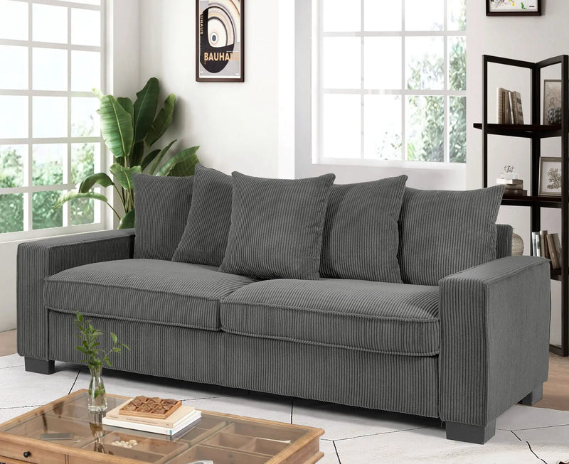 Luxe Sofa With 5 Matching Toss Pillows, Sleek Design, Spacious And Comfortable 3 Seater Couch by HouseOfZazla