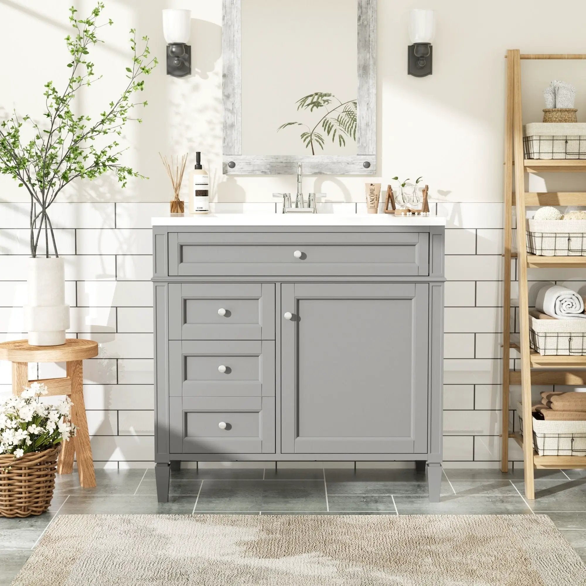 Bathroom Vanity With Top Sink, 2 Drawers And Tip Out Drawer by Unique Piece Furniture