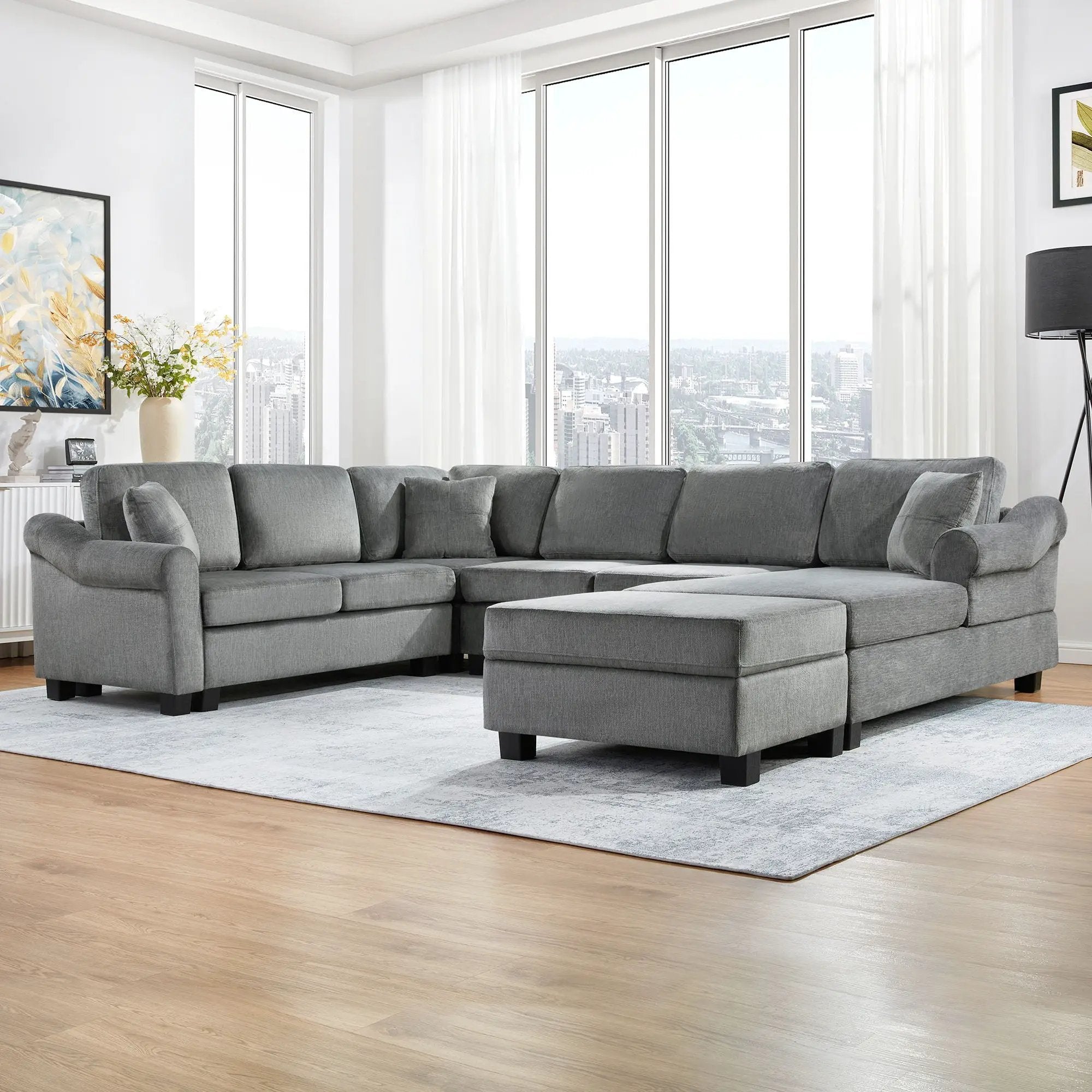 Contemporary U - Shaped Sectional Sofa With Movable Storage Ottoman by HouseOfZazla