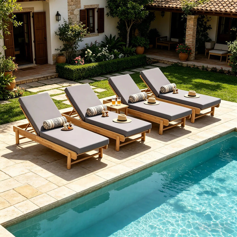 Light Teak Acacia Wood Chaise Lounge Set by HouseOfZazla