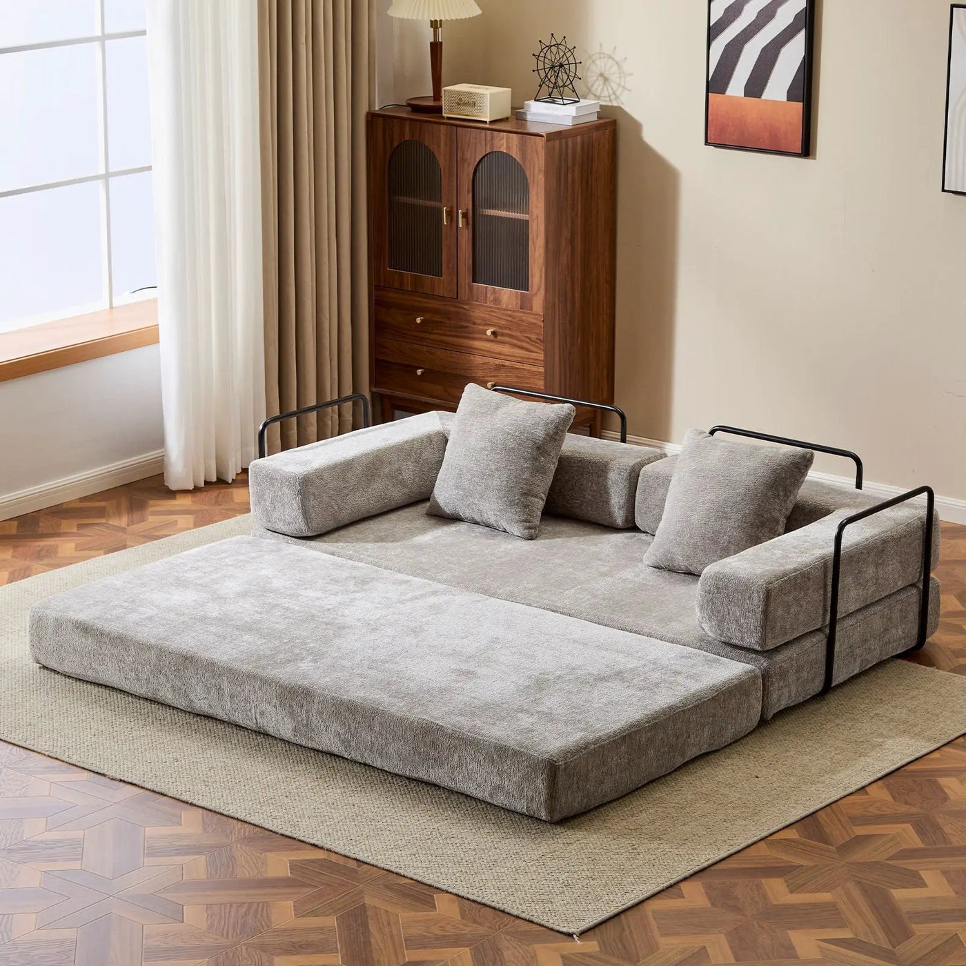Convertible Floor Sofa Bed With Pillow Back Support Armrest by HouseOfZazla