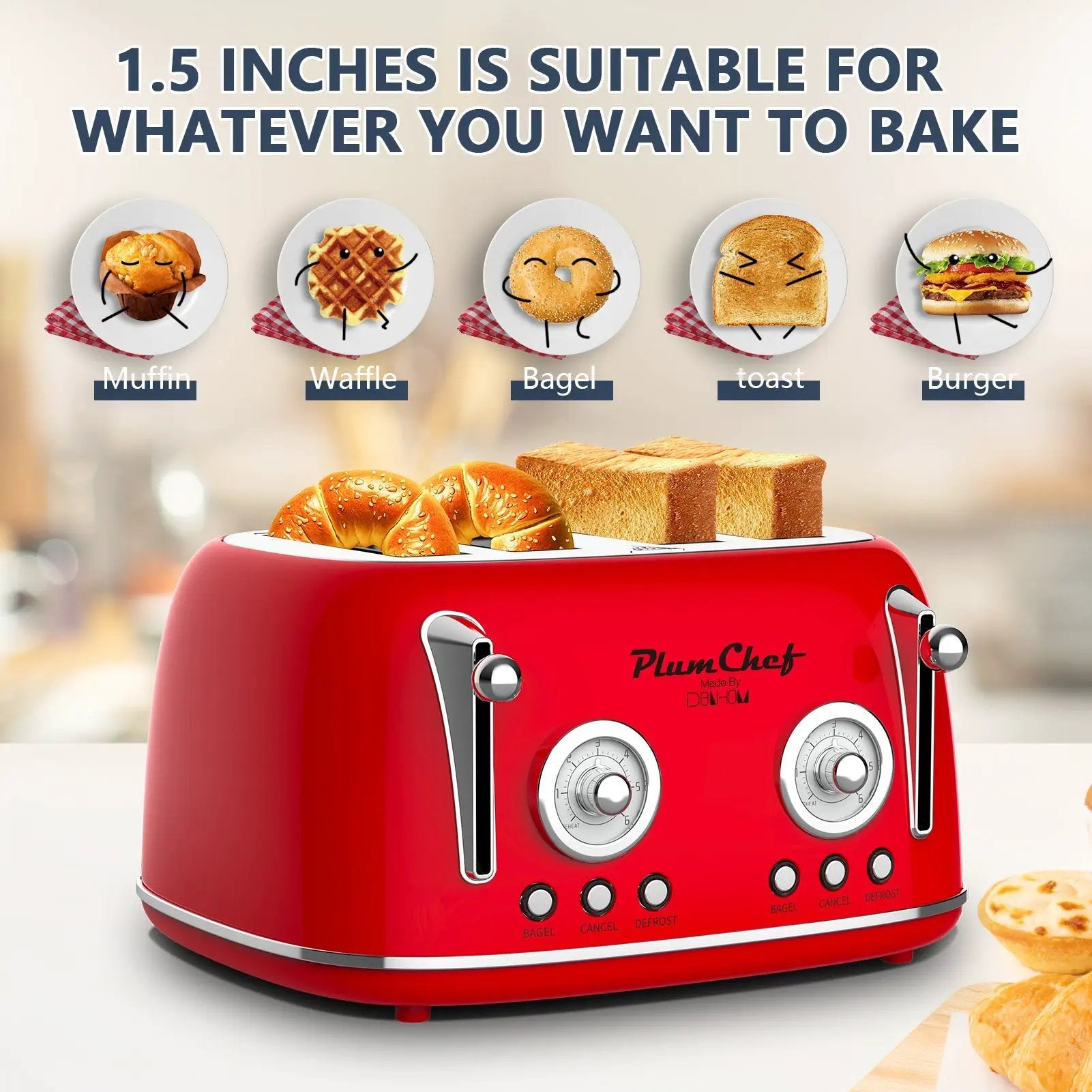 4 Slice Retro Style Toaster, Dual Control, 6 Browning Settings by HouseOfZazla