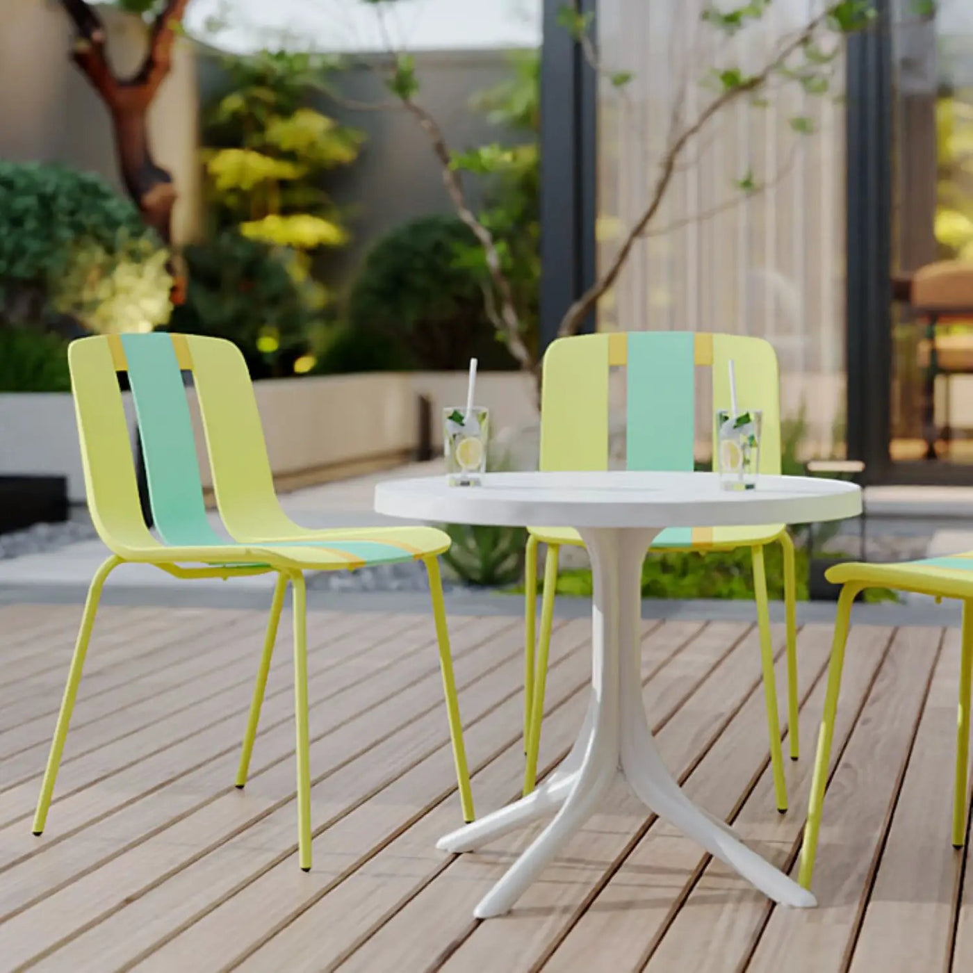 4 Piece Set Of Modern Striped Color Blocking Single Chairs With Round Table by HouseOfZazla