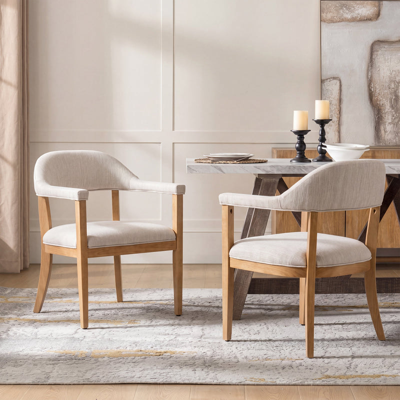 Wood Frame Upholstered Dining Chairs with Armrests (Set of 2) by HouseOfZazla