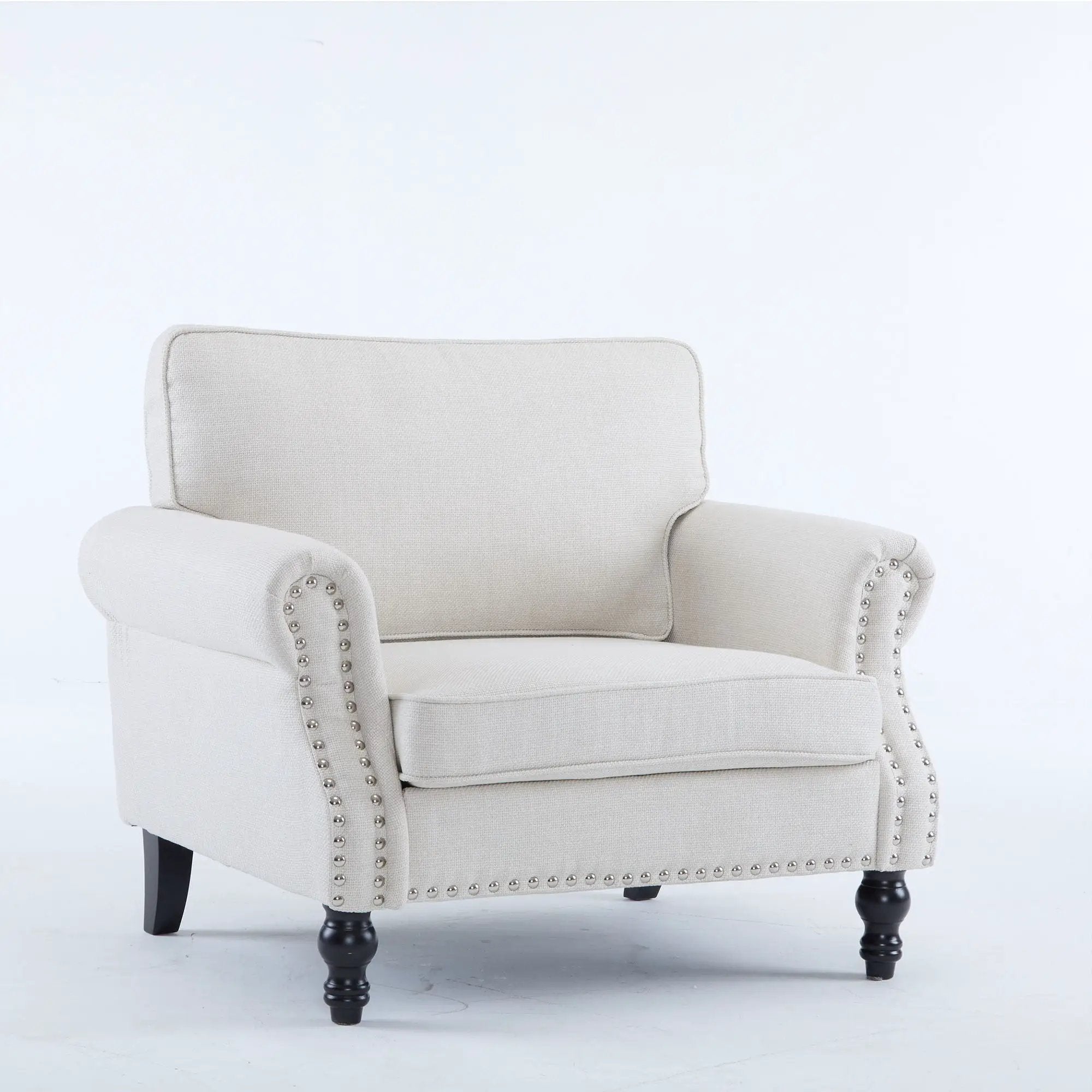 Rolled Arm Sofa With Nailhead Trim, 1 Seater Upholstered Couch With Wooden Legs by Unique Piece Furniture