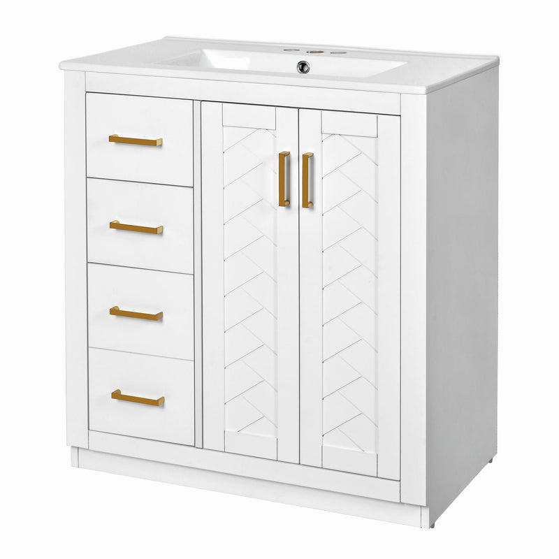 Ceramic Sink Combo, Freestanding Vanity Set With 3 Drawers & Soft Closing Doors by HouseOfZazla